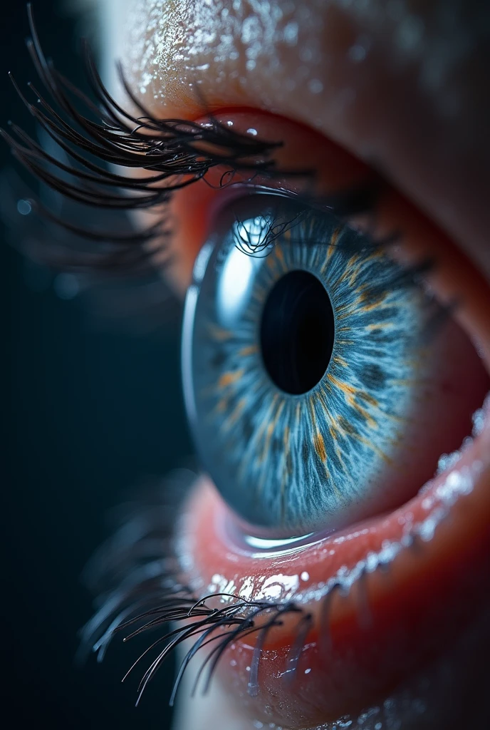 Shows a human eye from the inside NOT the outside with a camera chip embedded in it

