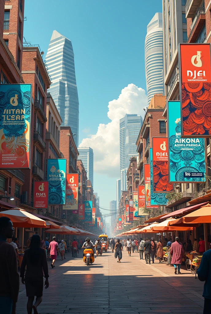 Une ville africaine avec des panneaux publicitaires de DJEL TECHNOLOGY