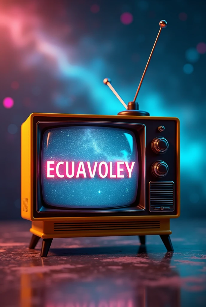 create old yellow tv with name ECUAVOLEY down the BET letters 3D wallpaper tv GALAXIA entertainment TV