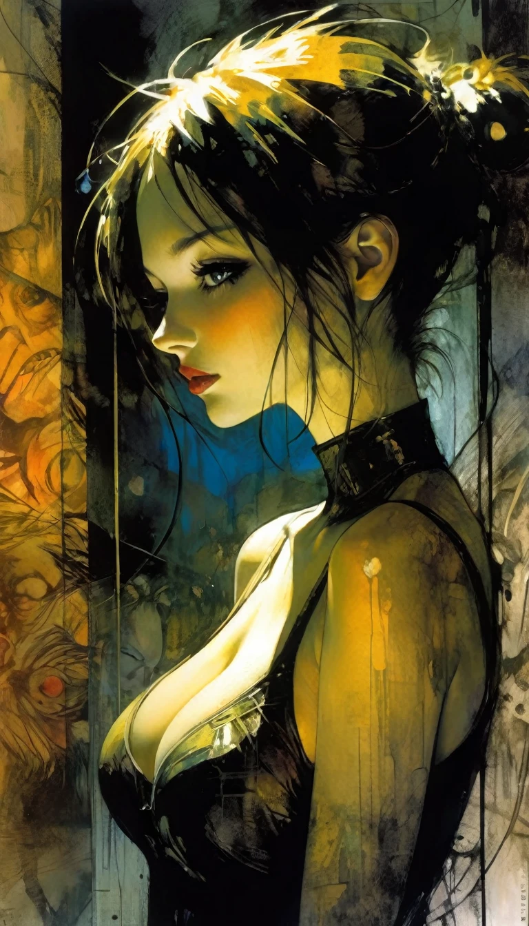 image resolution 1024px, clear line, image resolution 1024px, Kawaii, cute, pretty, anime,sexy, pastel, neon, eroticism, sexy, black and white image, between shadows, oil painting, chiaroscuro, sensual, dramatic lighting, moody atmosphere, photorealistic, intricate details, masterpiece, ultra-detailed, high quality, 8k, best quality, realistic, cinematic, dark and brooding, expressionistic, powerful composition, emotional impact, art inspired by Bill Sienkiewicz and Dave Mckean