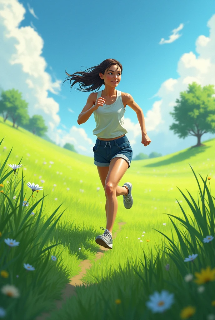 1girl running in a grassland