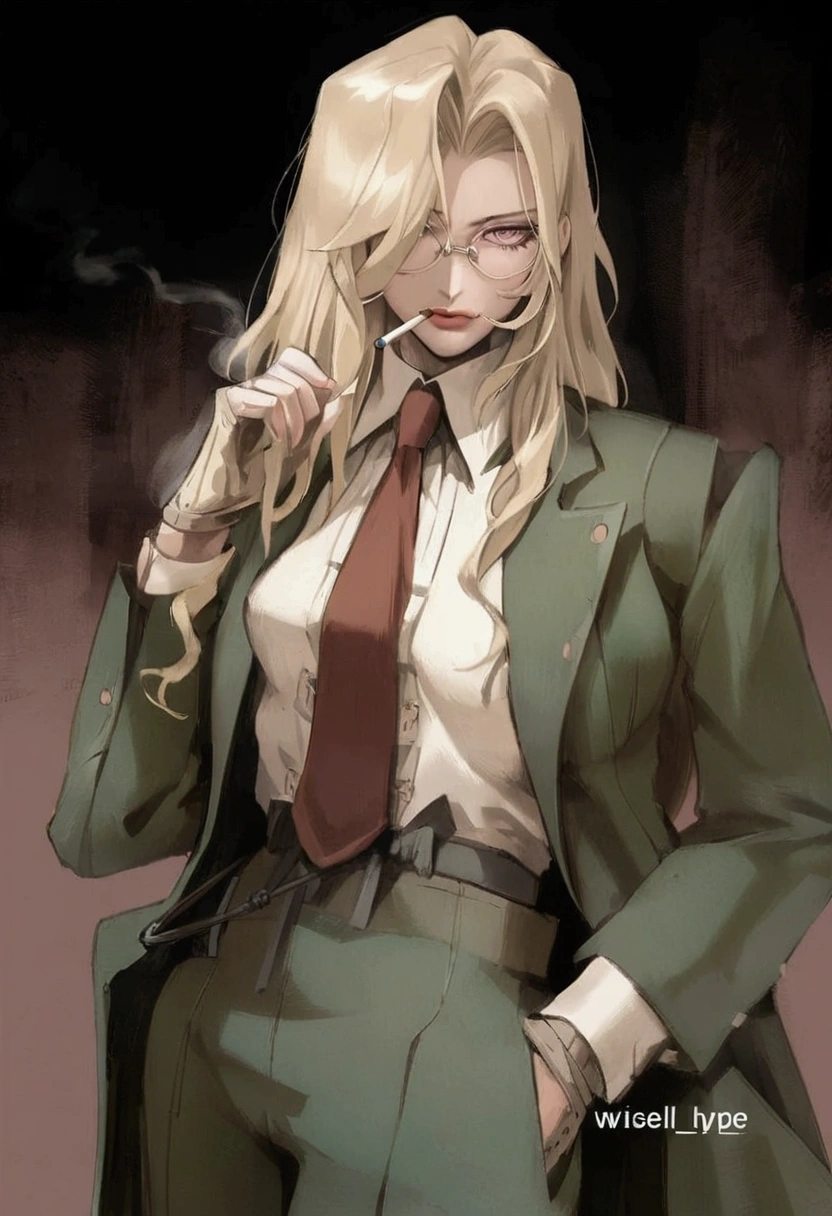 blonde woman in green kimono smoking a cigarette, Japan, feudal Japan, medieval Japan, japanese, kimono, armour, Samurai, geisha, detailed kimono, sakura, ninja, detailed anime character art, digital art from danganronpa, king hiroe branch of the black lagoon, kimono girl, anime character art, anime character, blonde anime girl with long hair, female anime character, kimono girl, style of hajime isayama, wise ( assessing ), dolorida, sick, garota sick, rosto fungus, fungus, prague, illness, Spores.