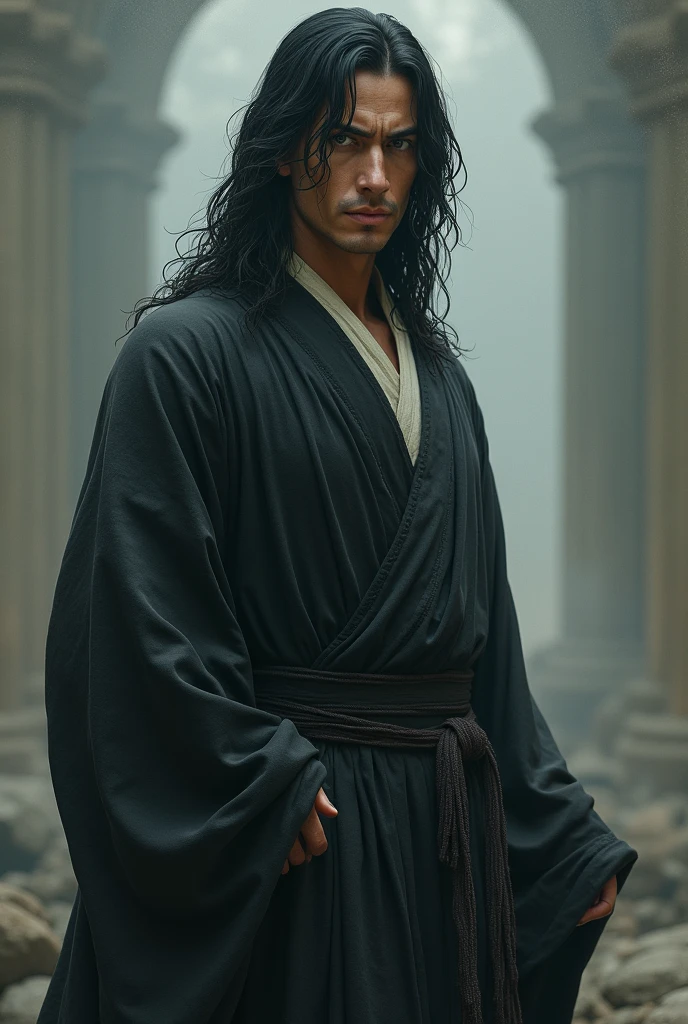 Hooked nose　male　Black Hair　semi-long　Robe