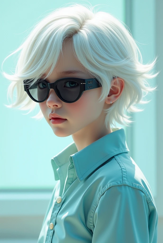 WHITE HAIRED BOY, SUNGLASSES AND STYLISH COLD SHIRT