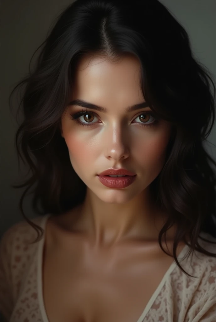 Very sexy brunette woman with luscious lips