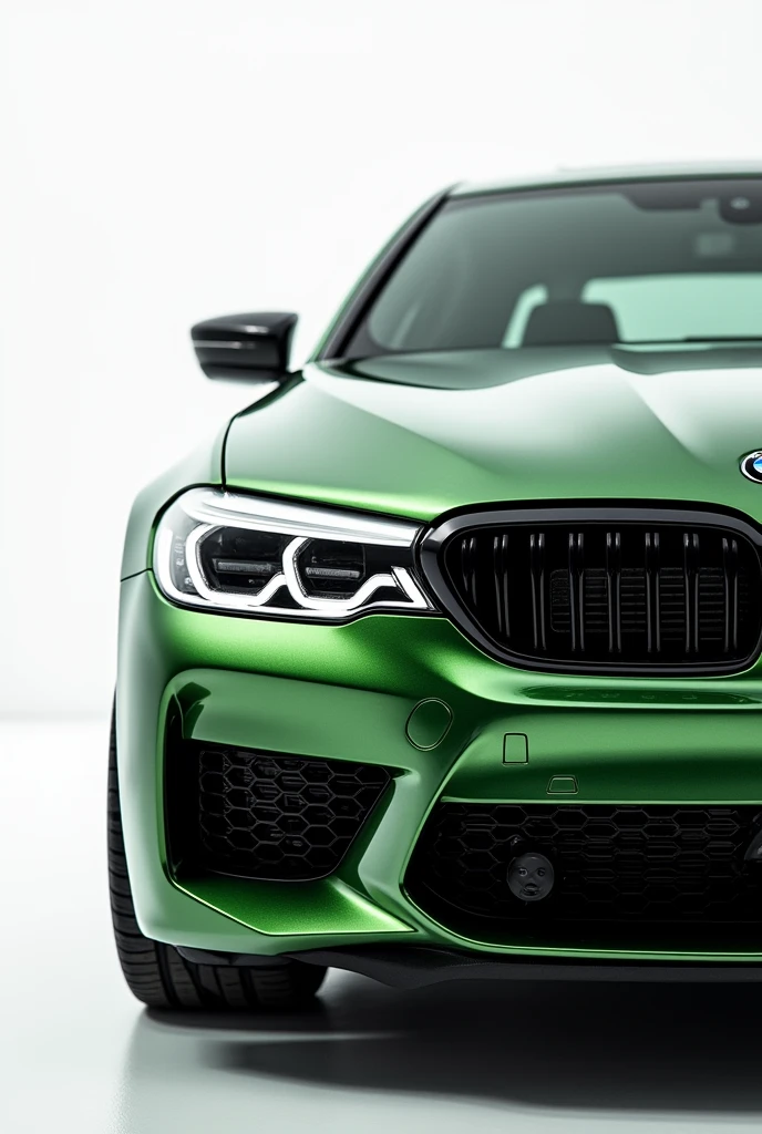 Bmw M5 CS F90 Green Gold, very close , white background clean