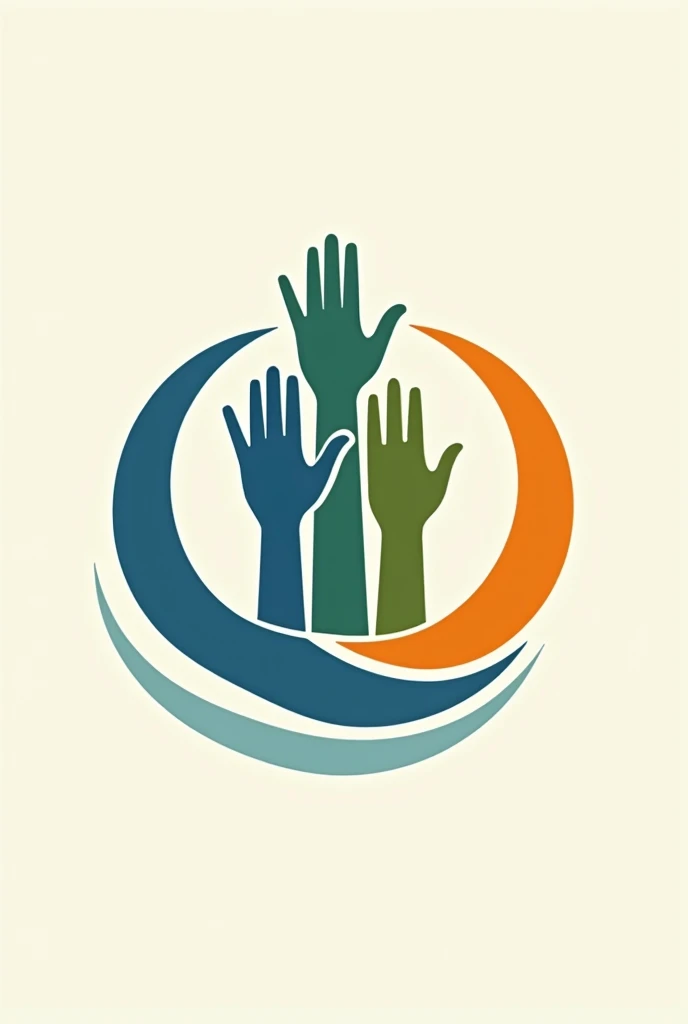 Create a political front logo that alludes to three political fronts, There are three hands, one blue, one green and one orange taken from the wrist surrounded by 2 circles one small that surrounds,