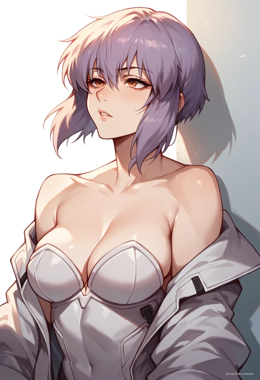Ghost in the Shell's super muscular Motoko in a see-through high-leg swimsuit with an anal dildo for anal expansion、Nipples super erect breast milk、Laughing Man