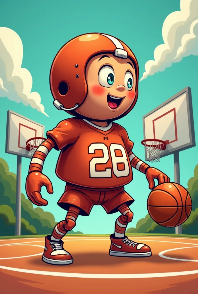Generate a cartoonish character that is inspired by football and basketball