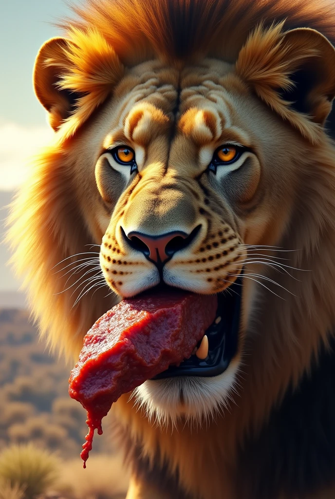 Make a lion eating its prey