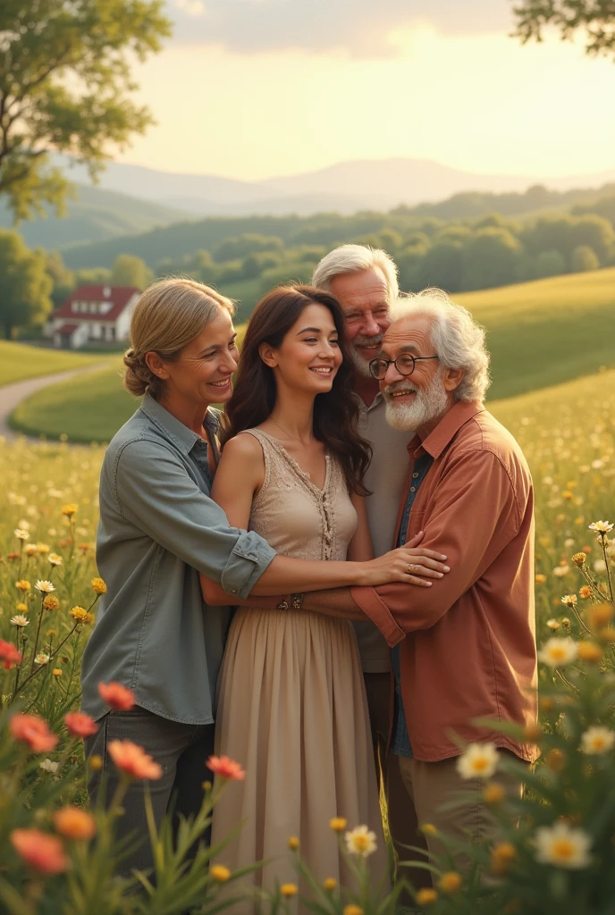 Image of a young woman with her family in the countryside


