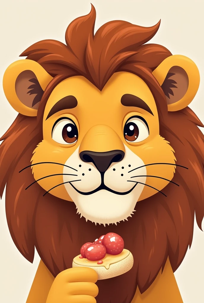 Create the face of an illustrated lion enjoying a meal