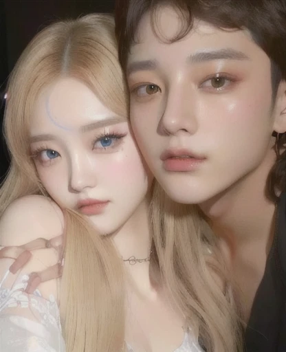 araffes and a woman posing for a picture together, inspired by Yanjun Cheng, & jeehyung lee & wlop, popular south korean makeup, korean artist, yanjun chengt, artwork in the style of guweiz, loish and ross tran, korean face features, popular korean makeup, ulzzang, photorealistic!!!!!!! art style, man face Jungkook bts, bts, Jungkook, jean Jungkook, man bts, bts, Jungkook, jean Jungkook, girl doll face, pretty girl, cute face