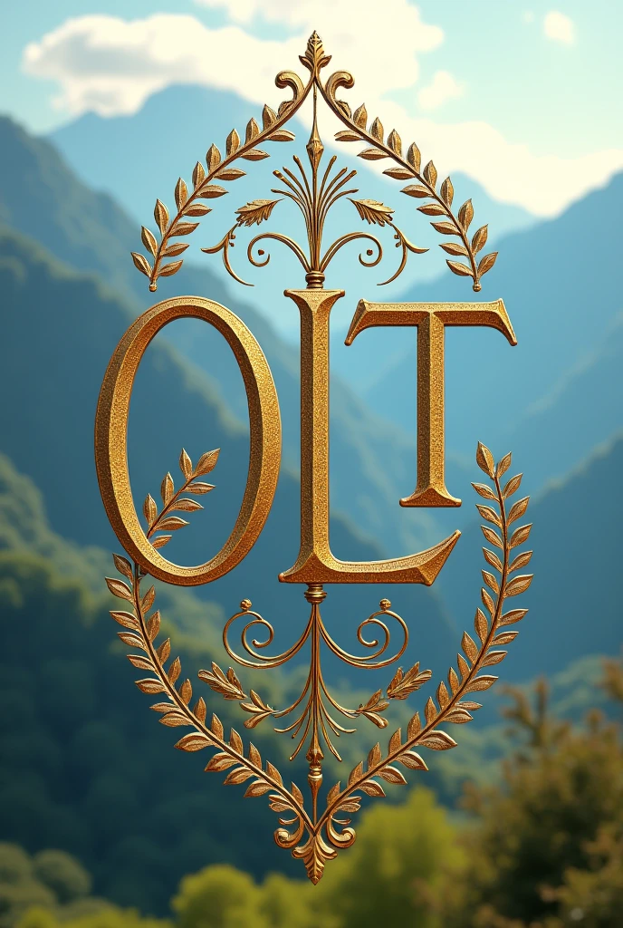 brand logo of a tourism company, using the letters OLT, detailed and elegant, trips, merge letters, posh, luxury, stunning landscape background


