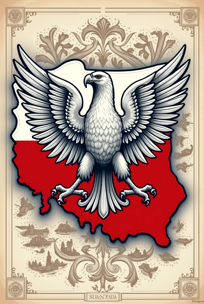 Polish patriotic graphics with a cartographic and map motif