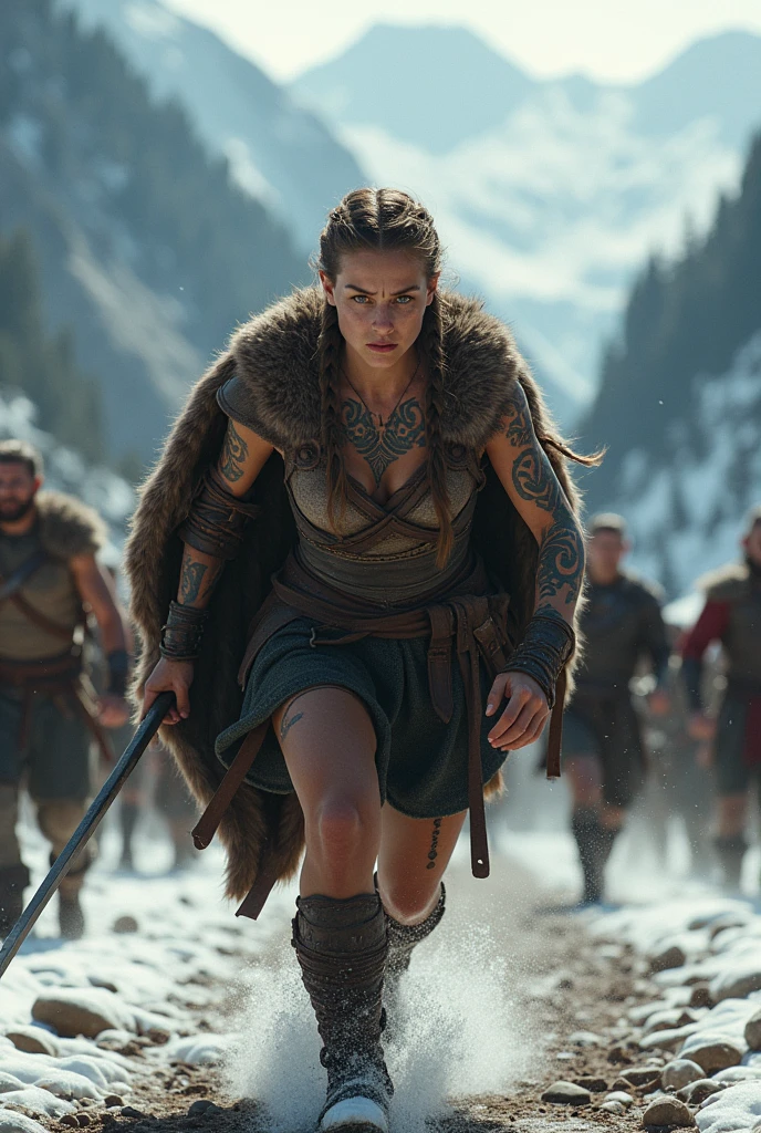 14 year old viking girl charging into battle, Nordic tattoos