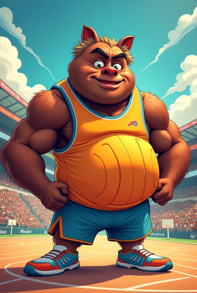 Generate a cartoon-like character that combines football and basketball