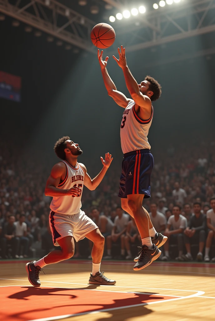 Man throwing a basketball to his teammate on the basketball court