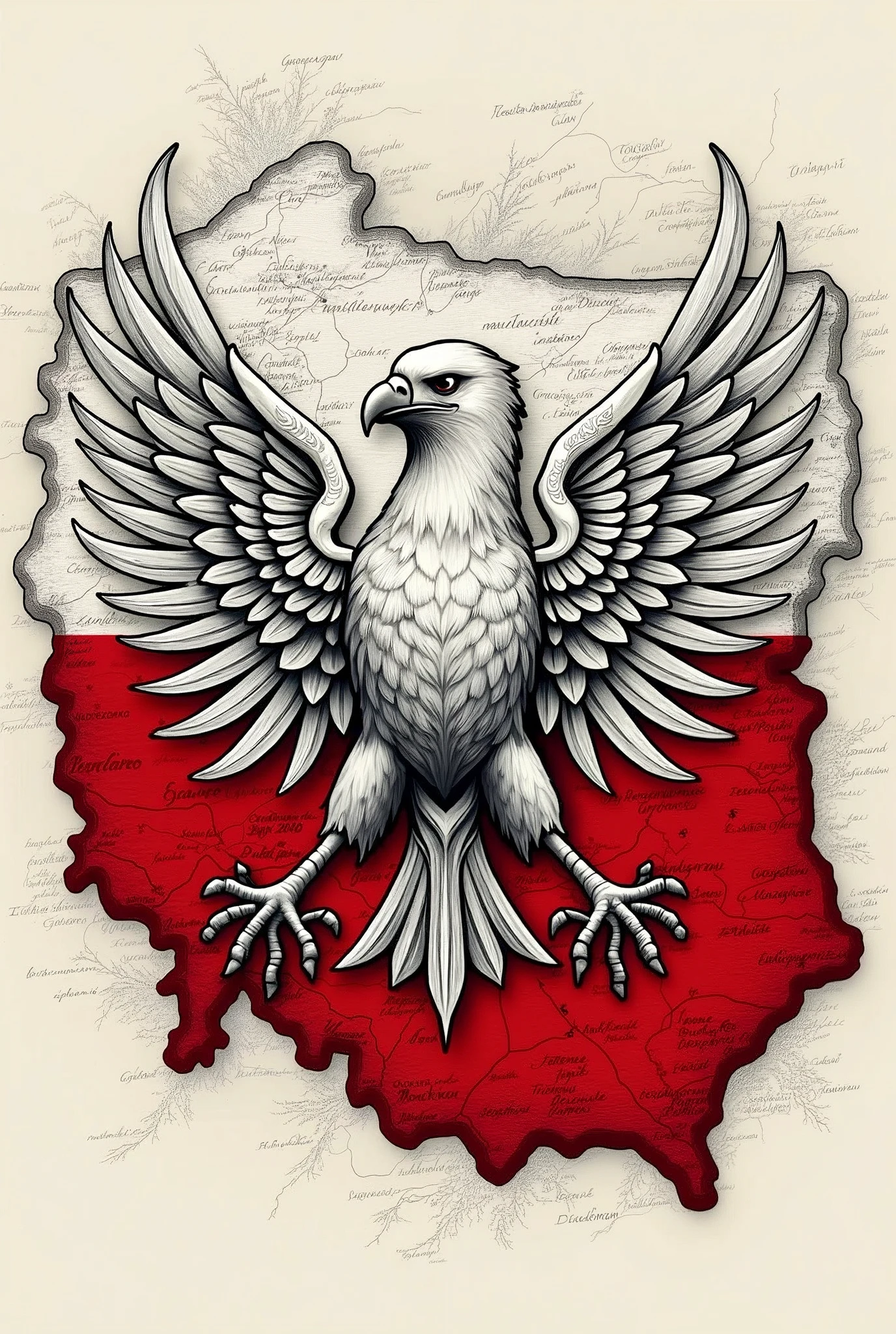 Polish patriotic graphics with a cartographic and map motif