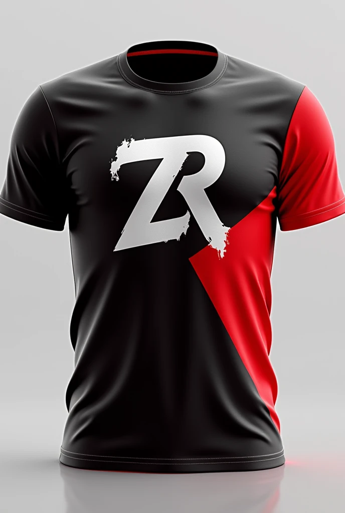 create a shirt with the symbol "ZR" white and with the symbol of the colors black and red, the colors of the flag of Paraíba front and back
