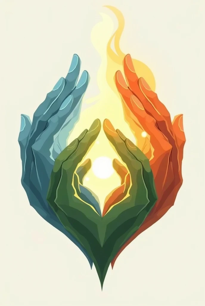 Crea un logotipo de  three hands,  a heavenly hand, una mano verde y otra  mano naranja tomadas de la muñeca las three hands 
Solo three hands recuerda, three hands