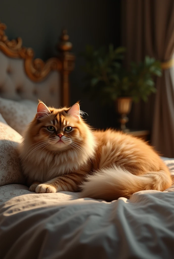 A Persian cat lying on a bed 