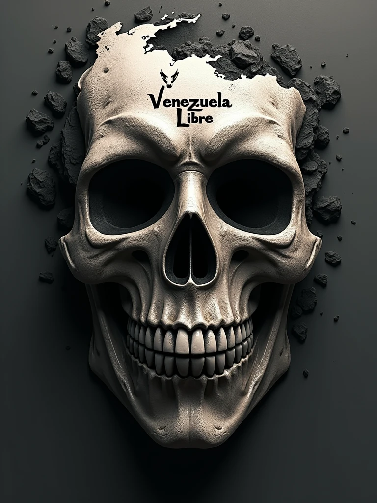 logo "Venezuela Libre" stylish letter logo front, background a mask of skull with Venezuela maps ,realistic and attitude with logo of Anonymous ,realistic real