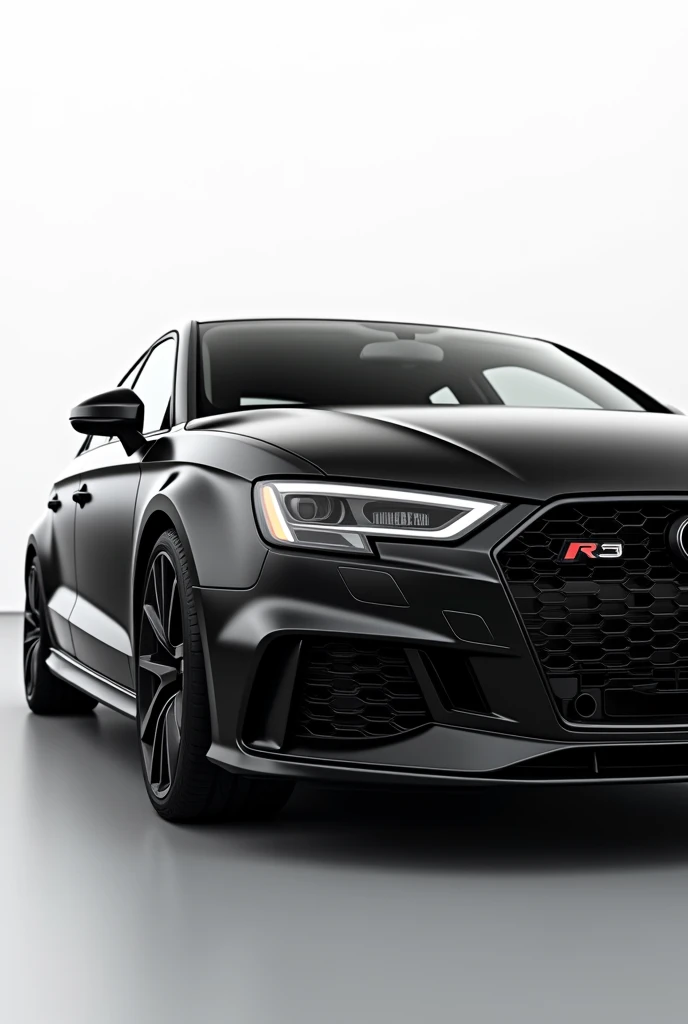 Audi RS3 matte black, very close, highly detailed, white background clean