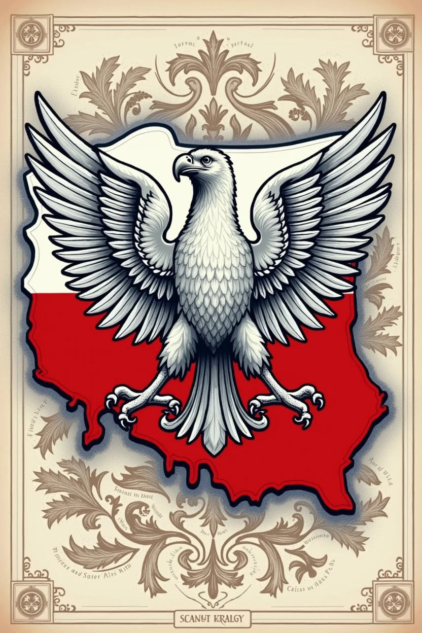 Polish patriotic graphics with a cartographic and map motif