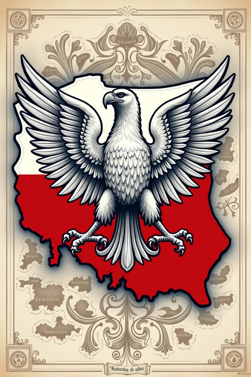 Polish patriotic graphics with a cartographic and map motif