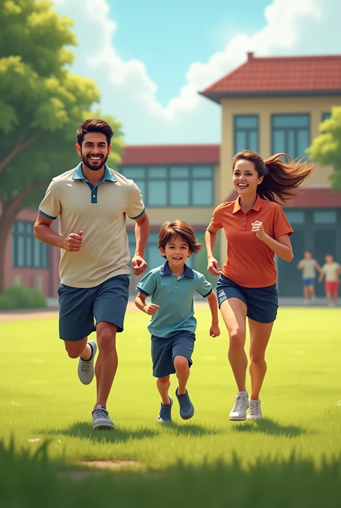 Family running at school