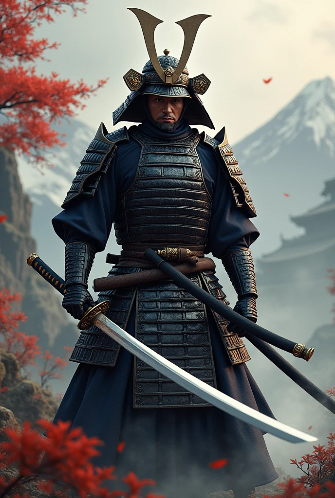 Japaneese samurai holding katana 