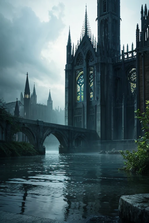 Realistic gothic digital art with water