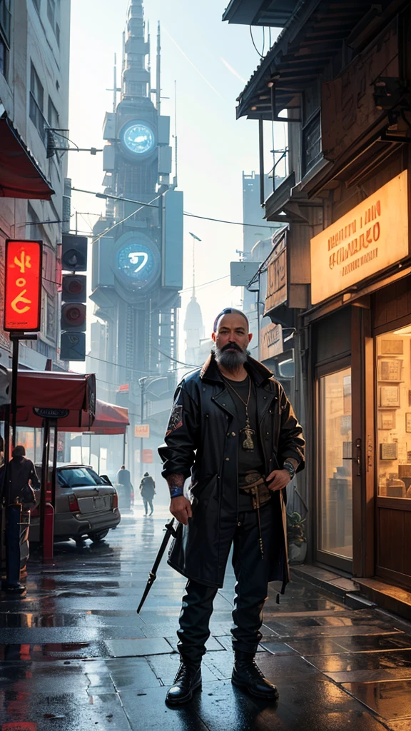 painting of a man with a mustache and beard, photorealistic painting by Ludwik Konarzewski Jr.., trending on artstation, Street art, very realistic digital art, beeple and jean giraud, Vadim Kashin. ultra realistic, stunning digital art, cyberpunk, old man, Incredible digital art, very realistic digital art