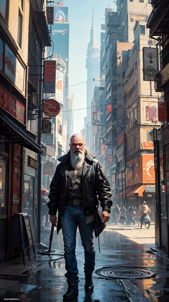 painting of a man with a mustache and beard, photorealistic painting by Ludwik Konarzewski Jr.., trending on artstation, Street art, very realistic digital art, beeple and jean giraud, Vadim Kashin. ultra realistic, stunning digital art, cyberpunk, old man, Incredible digital art, very realistic digital art
