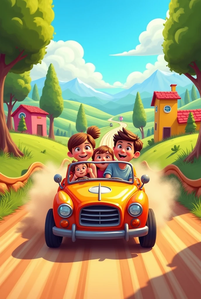 Family playing in a Rally cartoon