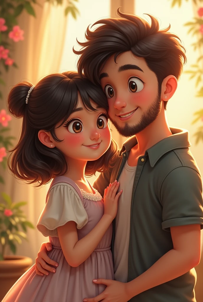 A cute chubby pretty girl with a handsome boy having black haor and little beard
