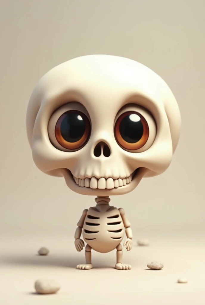 generates an image of a small skull with quite big eyes that looks cute. just the skull and make it animated, not realistic, but animated and make it look cute. that it be a complete skull, that it has a jaw but that everything remains animated