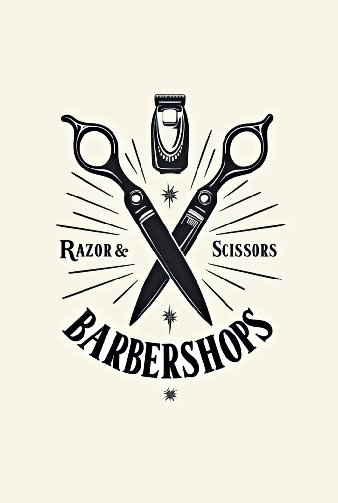 Create a barbershop logo that contains scissors and hair cutting machines and the name that appears is razor and scissors