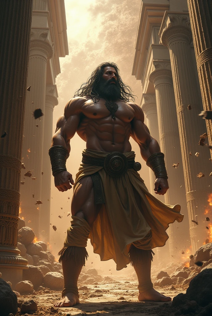 Samson knocking down the temple pillars