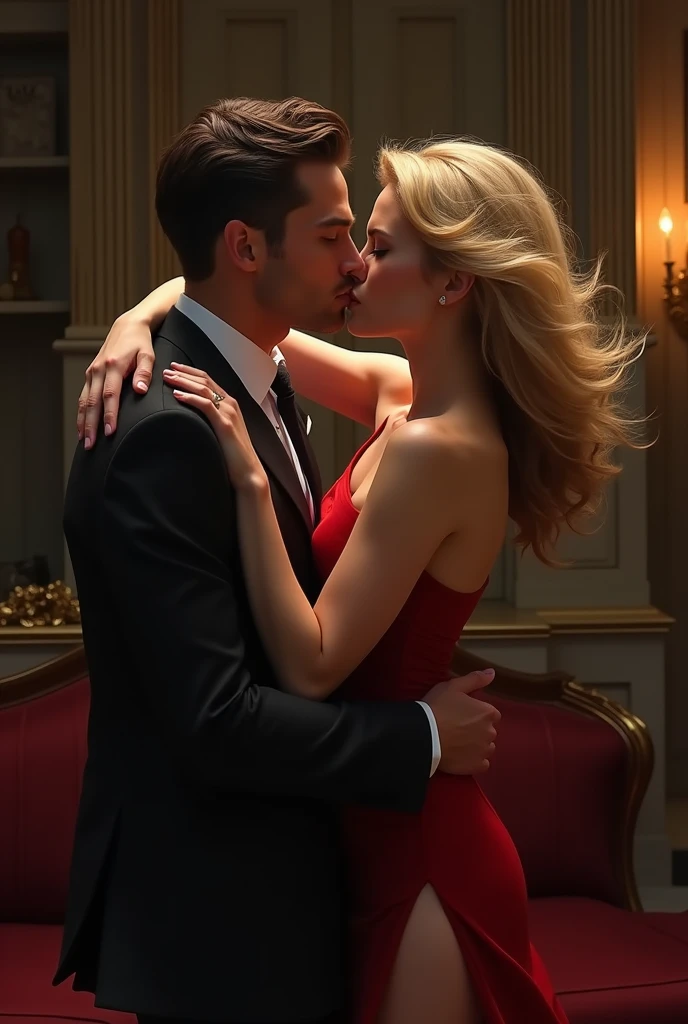 Boy kissing a milf