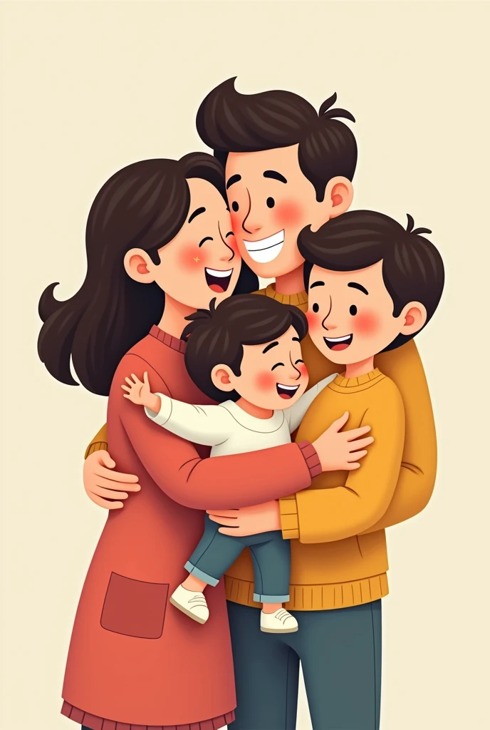 Family hugging cartoon