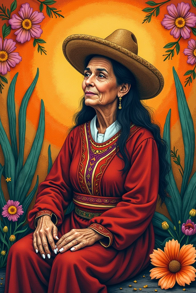 create a drawing that is like hand drawn inspired by the artwork "the healer" by Carmen Lomas Garza in Mexican style