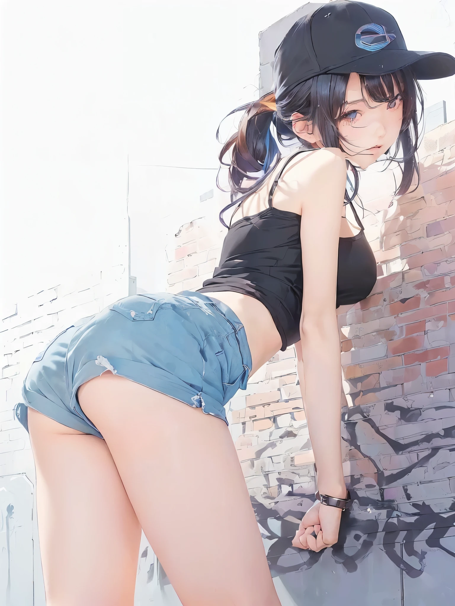((best quality)), ((masterpiece)), (detailed), perfect face, realistic proportions, young, nubile, black girl, large ass, wearing ripped rags, wearing ripped jean shorts, wearing collar and leash, leashed to a wall, on all fours, doggystyle, drinking from a water bowl, at an outdoor market