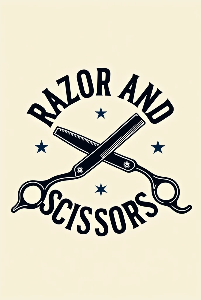 Create a barbershop logo that contains scissors, hair cutting machines and the name is razor and scissors
