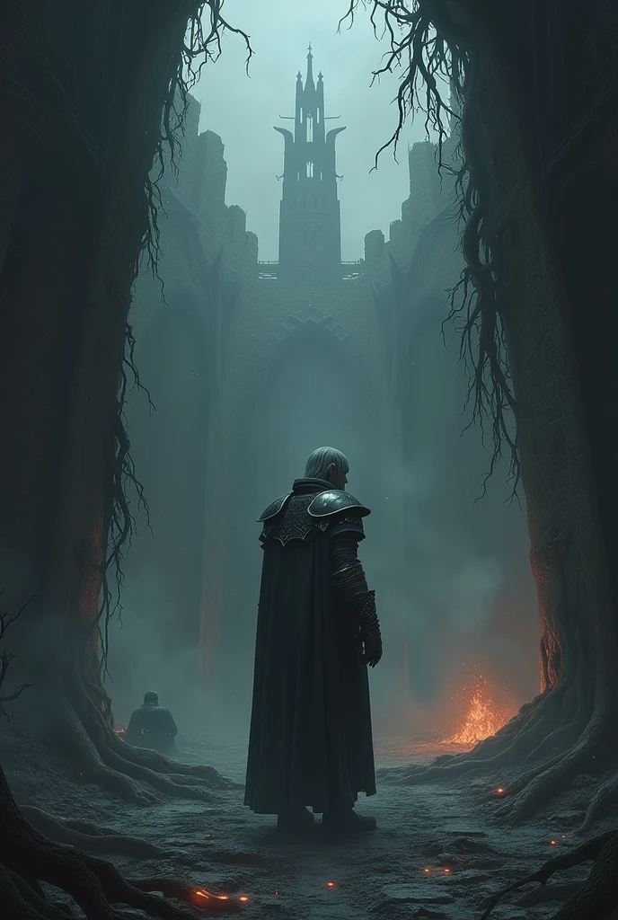 Create a darksouls 3 game image for tiktok lives vertically, divided into two parts, the first part being in the upper corner and the second in the lower corner.