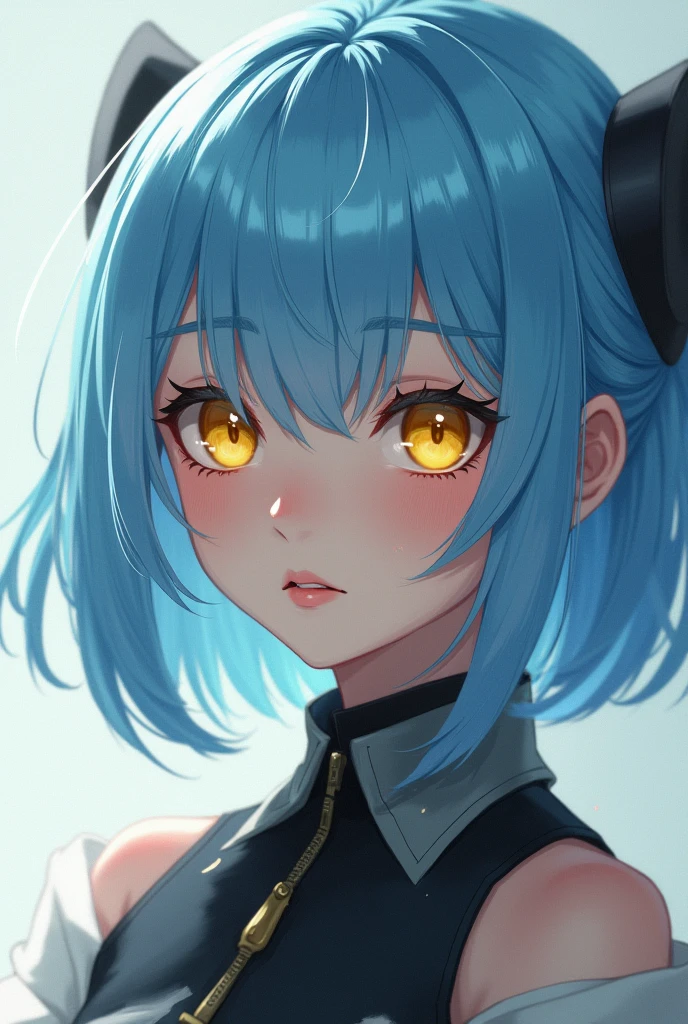 Yellow eyes, light blue hair, half-up hairstyle