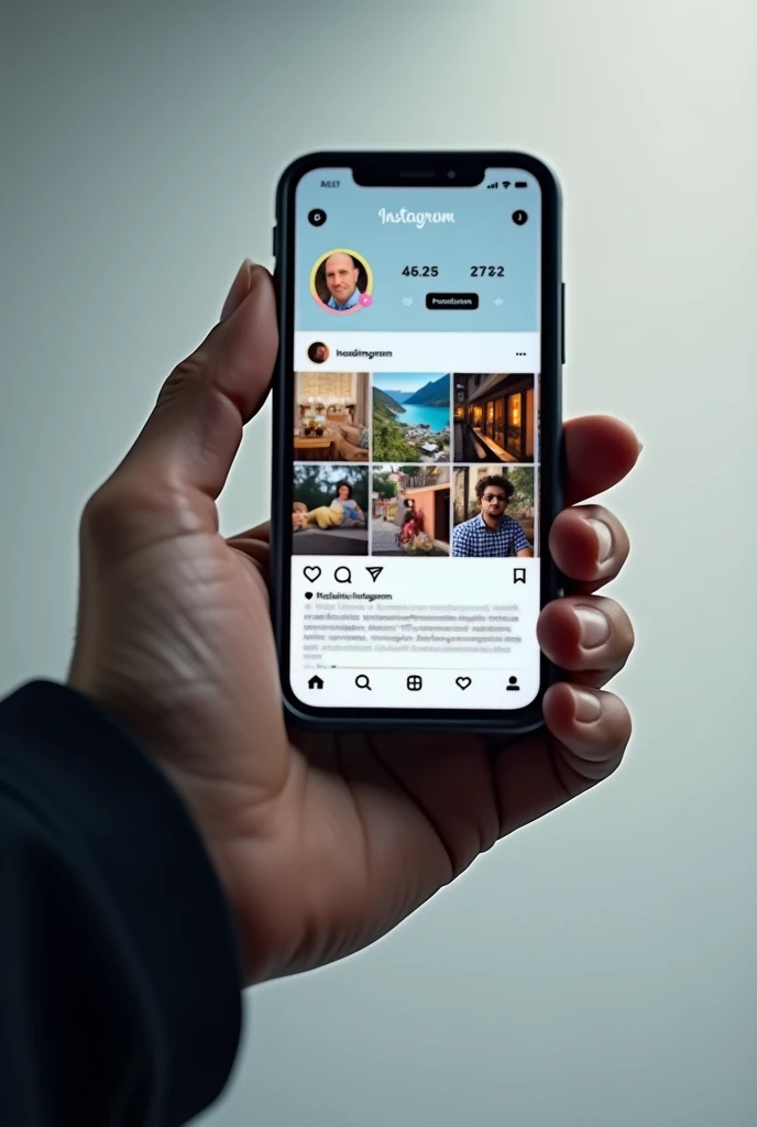 A cover with a man's hand holding a cell phone with an open Instagram profile to follow