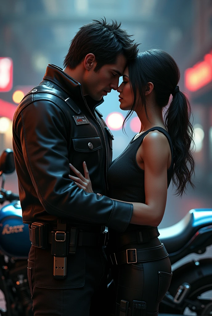 Leon s Kennedy and rk900 Kissing in Front of motorcycle