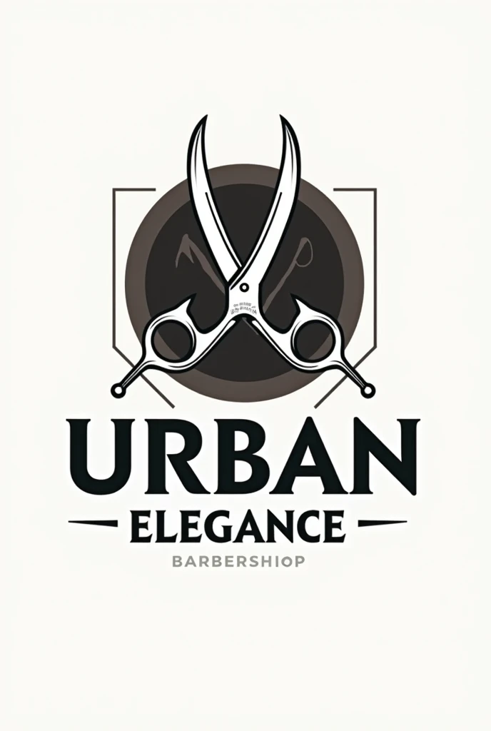 Create a barbershop logo that contains scissors, hair clippers and the name is urban elegance